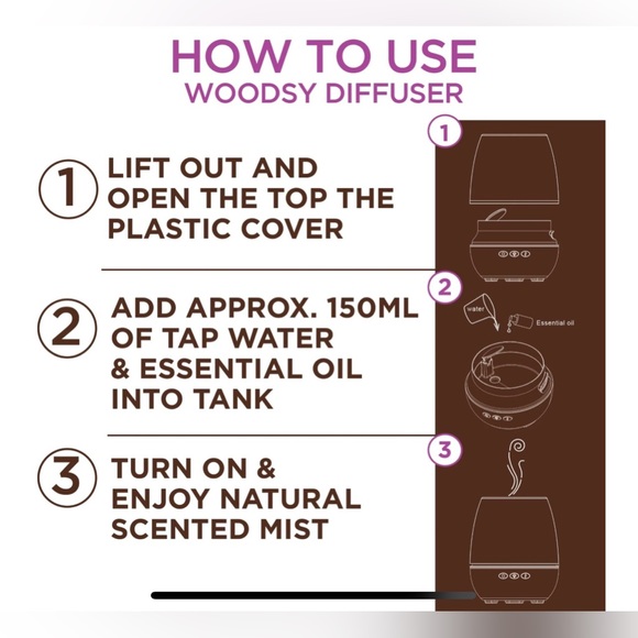 Guru Nanda Woodsy Ultrasonic Diffuser/Cool Mist Humidifier.  USB Cable, … - Picture 14 of 16